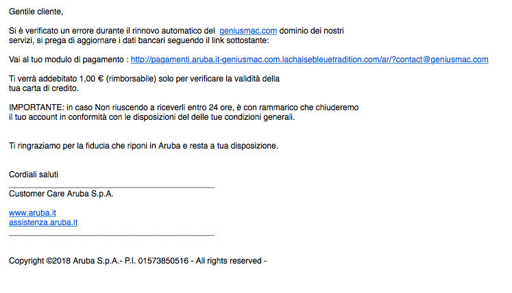 email pagamento aruba false