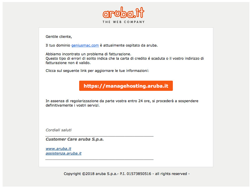 Problema email fasulle aruba